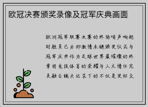 欧冠决赛颁奖录像及冠军庆典画面